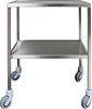 Rustfrit instrumentbord, bord med 4 svingbare hjul Ø100mm, u. bremse, 70 cm x 50 cm x 85 cm