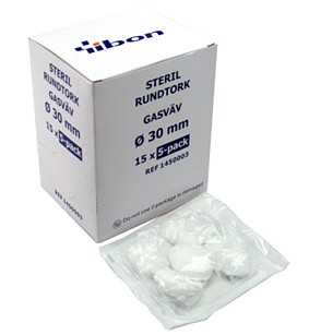 AST, Gazetampon, rund, Ø30mm, brev a 5 stk, steril, 15 cm x 15 cm
