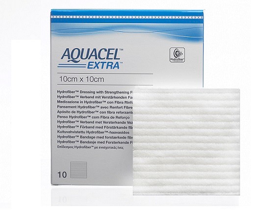 Aquacel EXTRA, hydrofiber med forstærkede fibre, steril, 10 cm x 10 cm