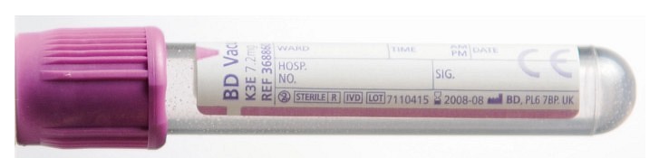 Vacutainer, glas, lilla, K3EDTA, 5/4 ml