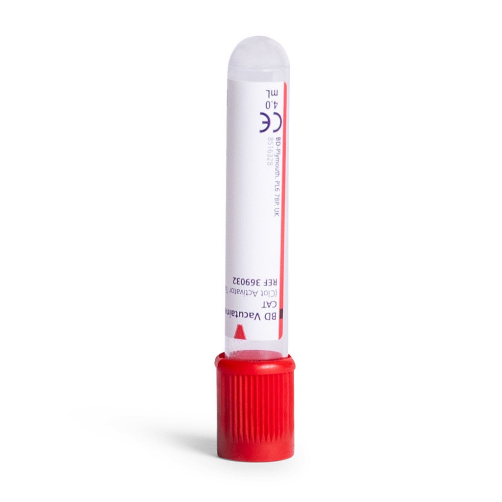Vacutainer, glas, rød uden tilsætning, silikoneret, 5/4 ml