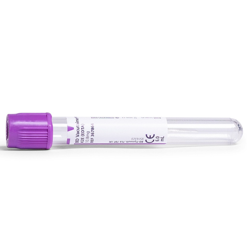 Vacutainer, glas, lilla, K2EDTA, 7/6 ml