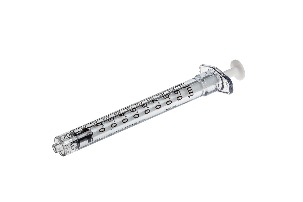 Plastipak, 3-komponentsprøjte, L/L, grad/0,01 ml, steril, 1 ml