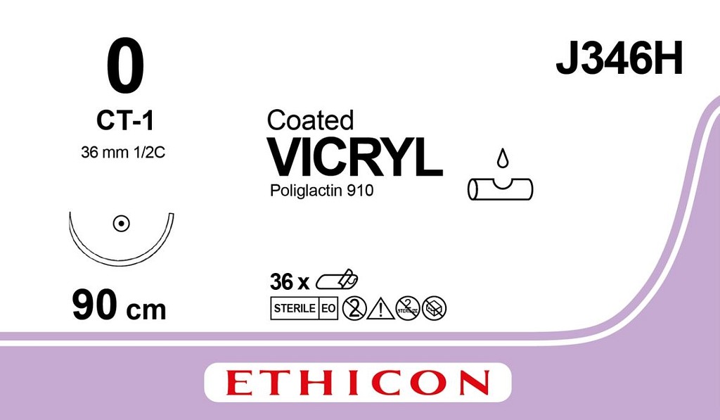 Ethicon Vicryl, Sutur, violet, 90 cm med CT-1 nål, steril