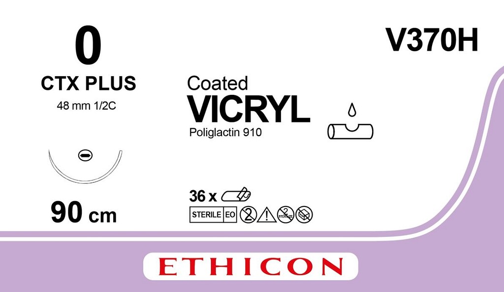 Ethicon Vicryl, sutur, violet, 90 cm, CTX nål, steril, 0