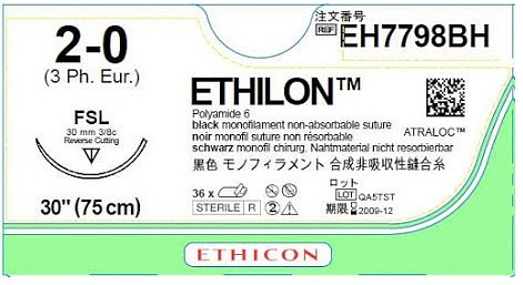 Ethicon Ethilon, sutur, sort, 75 cm, FSL nål, steril, 3-0