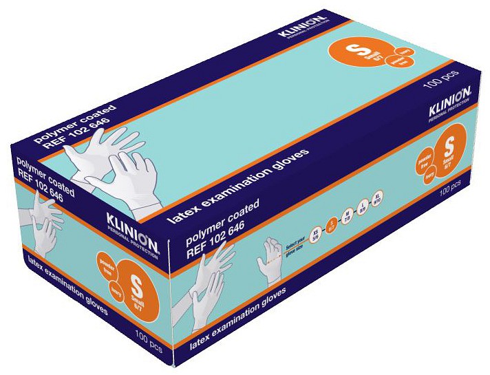 Klinion Protection, latexhandske, Polymercoated, hvid, PF, small