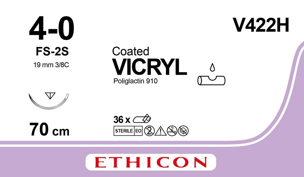 Ethicon Vicryl, sutur FS-2 nål, 70 cm, ufarvet, 4-0