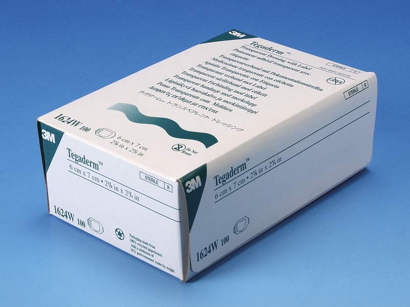 Tegaderm film, m/ramme og label, steril, 6 cm x 7 cm