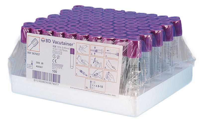 Vacutainer, glas til hematologiske analyser, lavendel, 5/4 ml