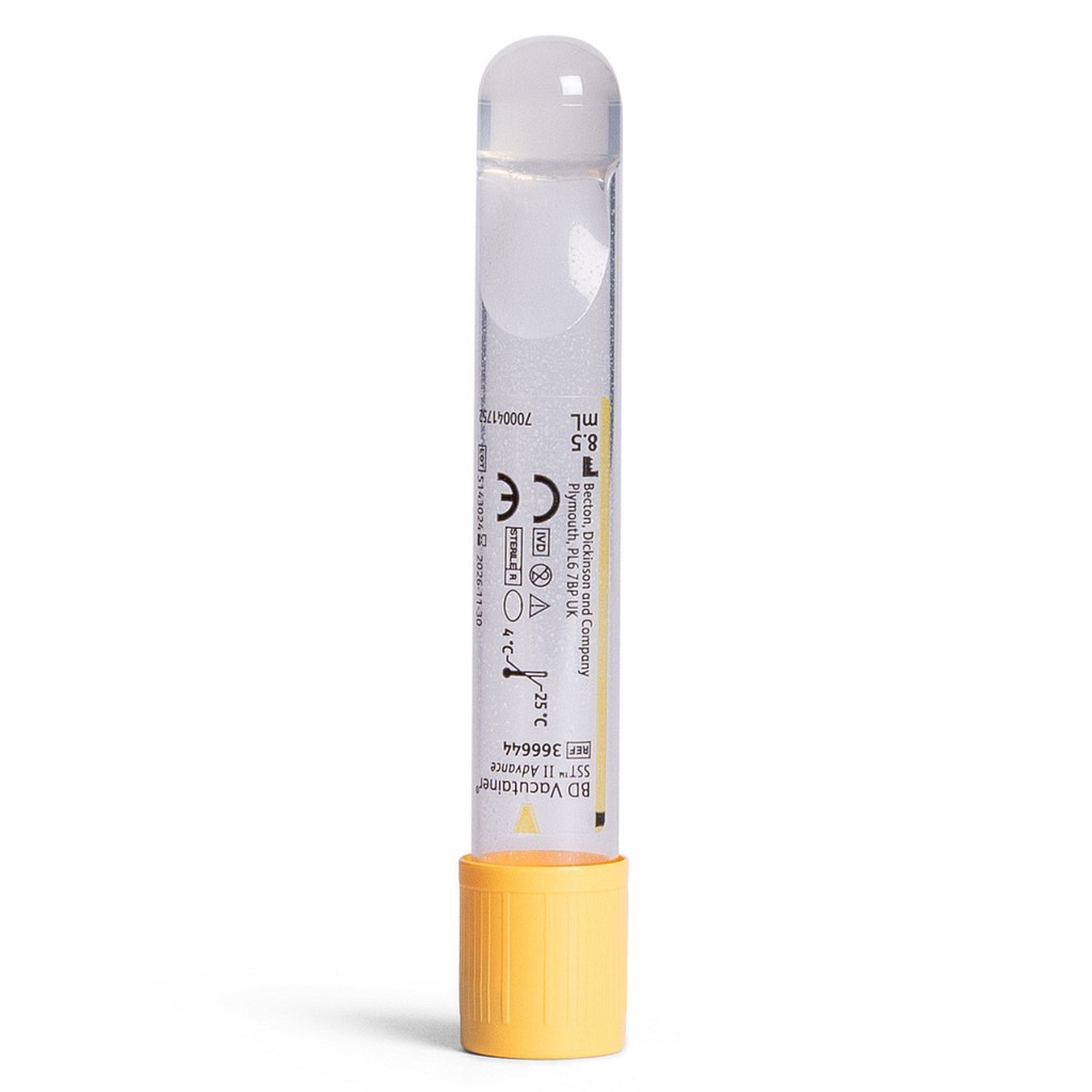 Vacutainer, glas med gel, gul, transparent etiket, 10/8,5 ml