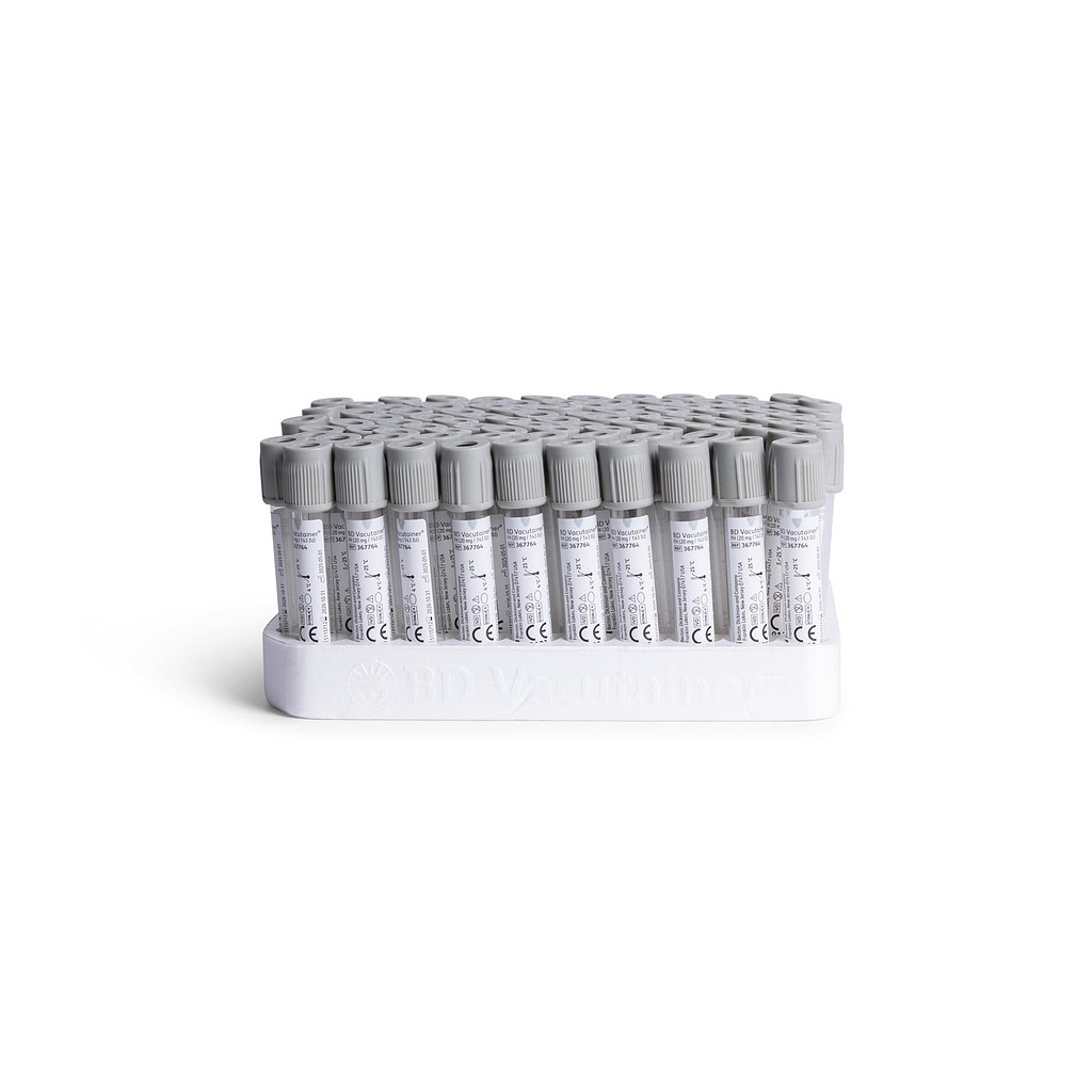 Vacutainer, glas til glukoseanalyse, grå, fluorid/hep., 5 ml