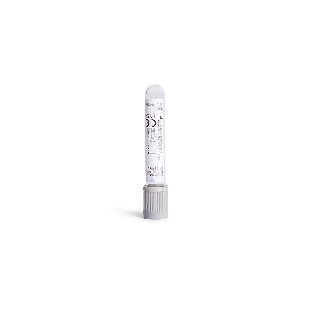 Vacutainer, glas til glukoseanalyse, grå, fluorid/hep., 5 ml