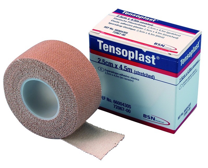 Tensoplast textile, elastisk, selvhæftende strækbind, 2,5 cm x 4,5 m