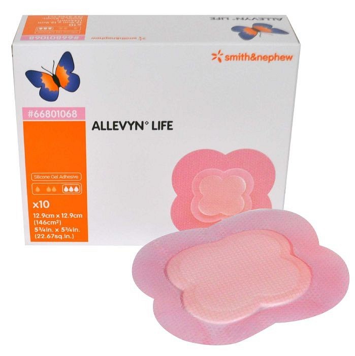 Allevyn LIFE, skumbandage med border,anatomisk formet, steril, 12,9 cm x 12,9 cm