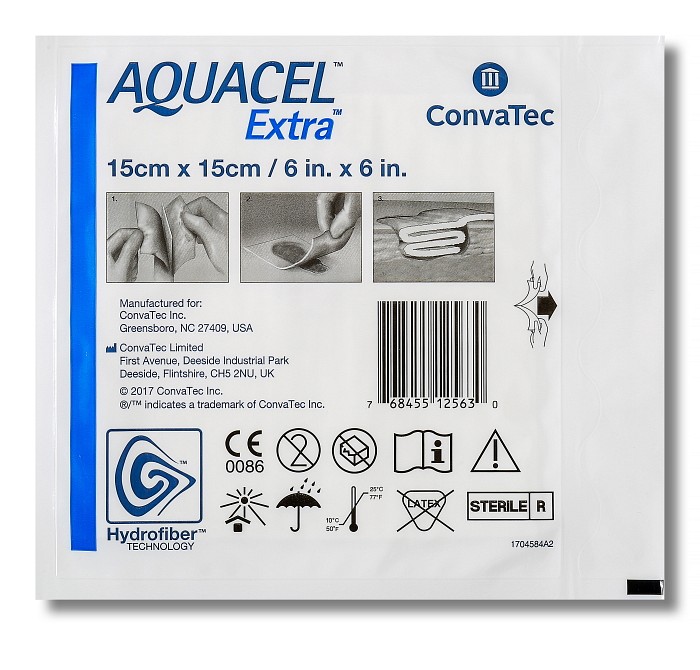 Aquacel EXTRA, hydrofiber med forstærkede fibre, steril, 15 cm x 15 cm
