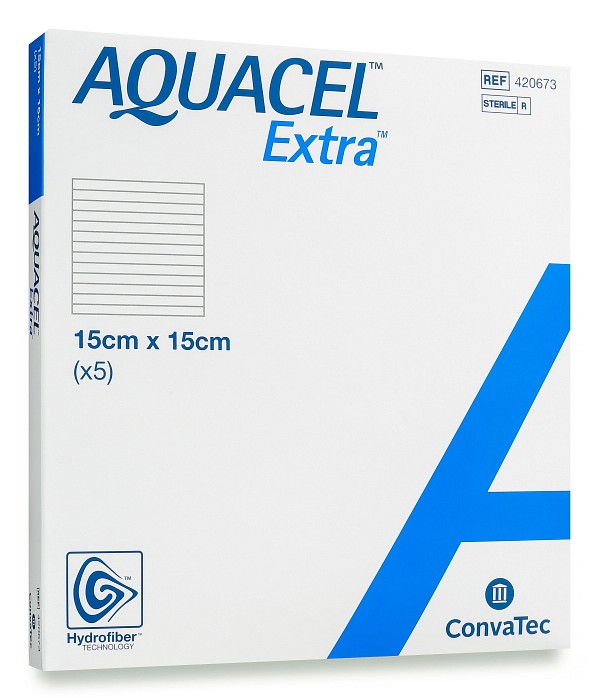 Aquacel EXTRA, hydrofiber med forstærkede fibre, steril, 15 cm x 15 cm