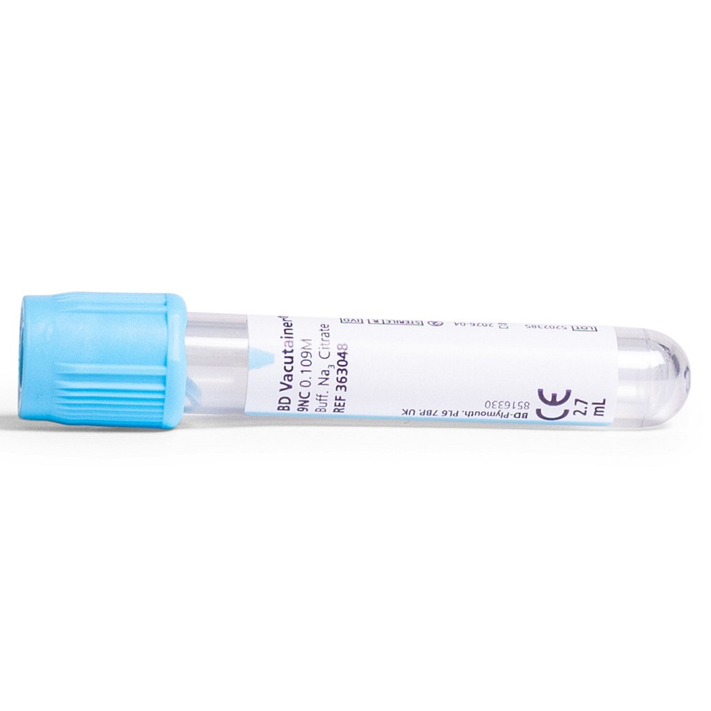 Vacutainer, glas, Na-Citrat, lyseblå, 0,109M/3,2%, papir etike, 5/2,7 ml