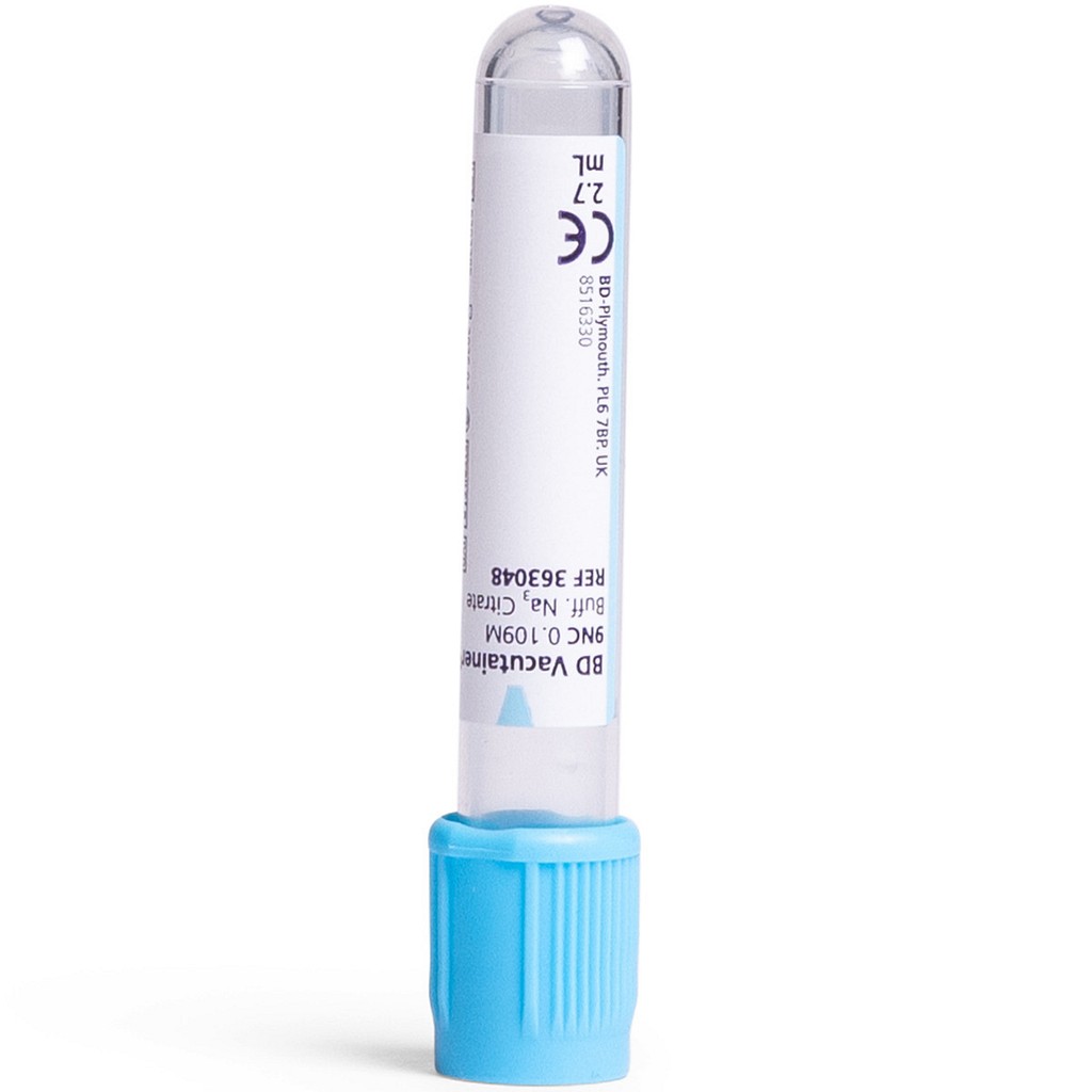 Vacutainer, glas, Na-Citrat, lyseblå, 0,109M/3,2%, papir etike, 5/2,7 ml