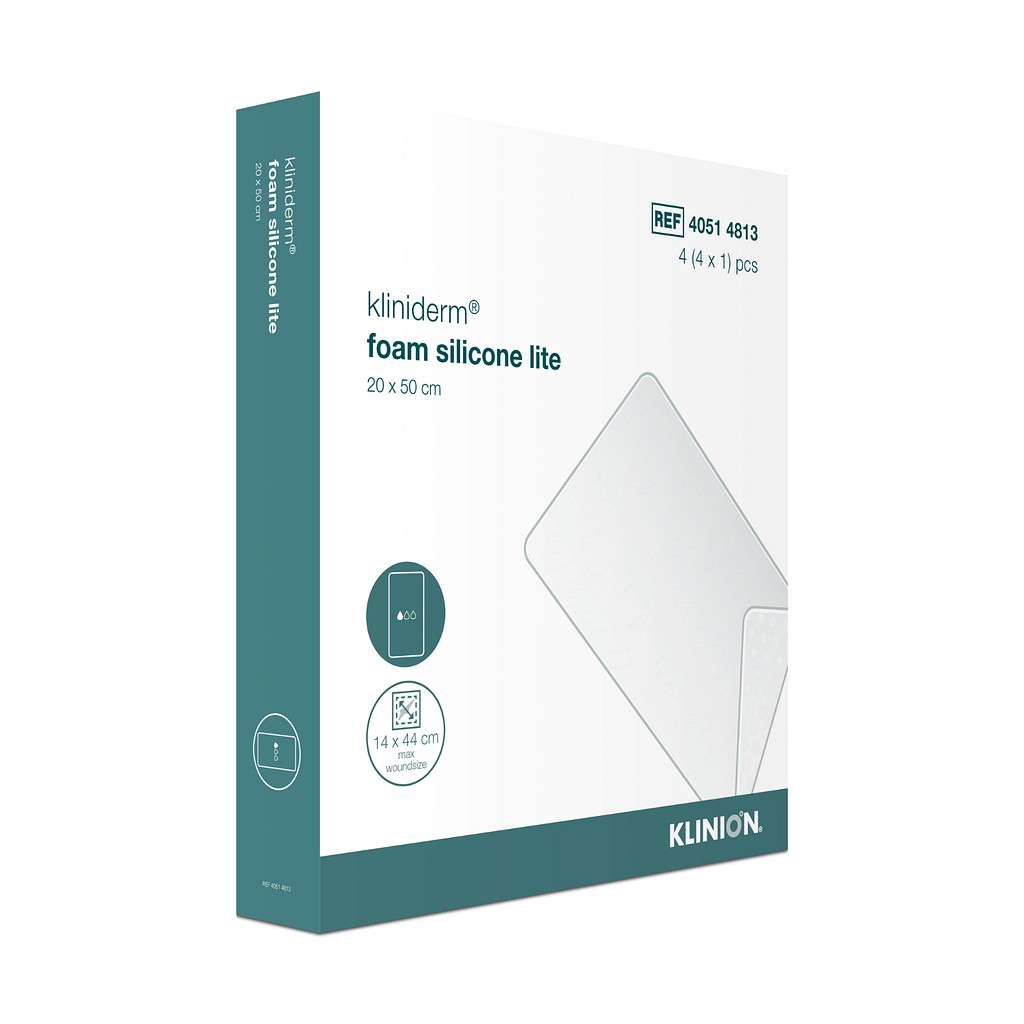 Kliniderm Foam Silikone Lite, skumbandage tynd med silikone, steril, 20 cm x 50 cm