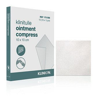 Klinitulle, non woven paraffin salvekompres, steril, 10 cm x 10 cm