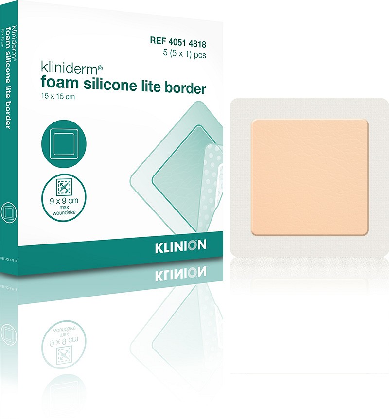 Kliniderm Foam Silikone Lite Border, skumbandage tynd med silikone, steril, 15 cm x 15 cm