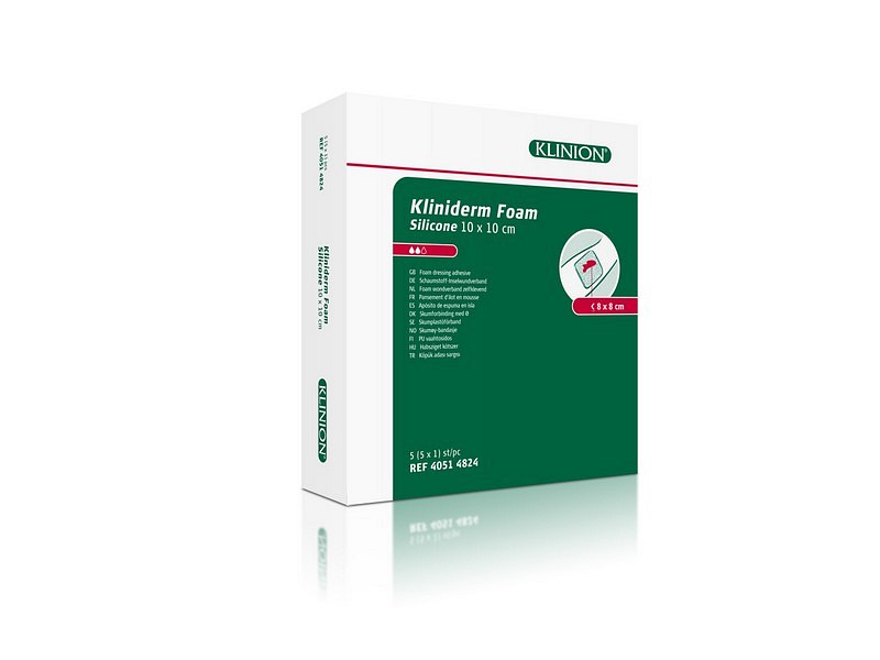 Kliniderm Foam Silikone, skumbandage, steril, 10 cm x 10 cm