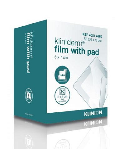 Kliniderm Film, med sårpude 2 cm x 4cm, steril, 5 cm x 7,2 cm