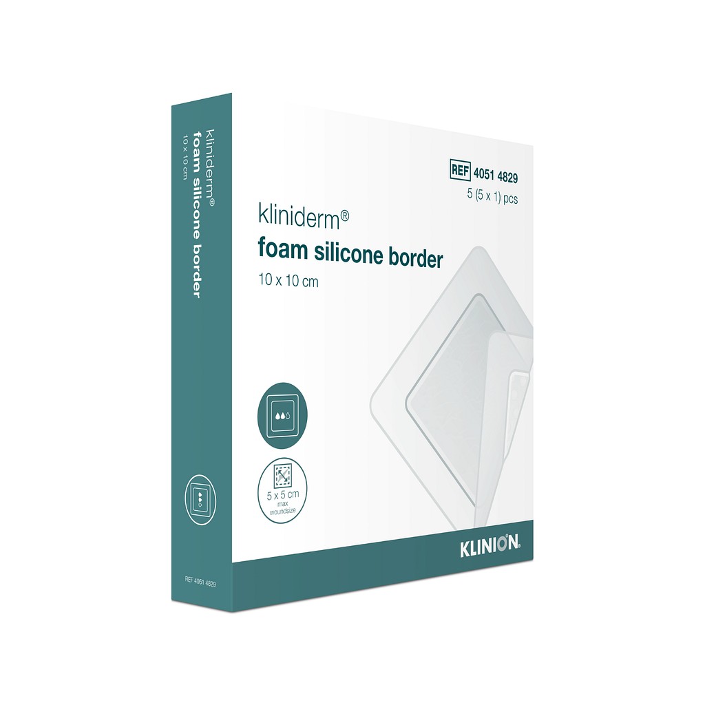 Kliniderm Foam Silikone Border, skumbandage, steril, 10 cm x 10 cm