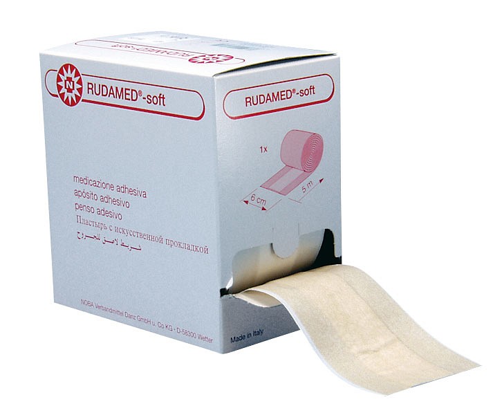 Rudamed Soft, plaster med kompres, beige, non woven, 8 cm x 5 m