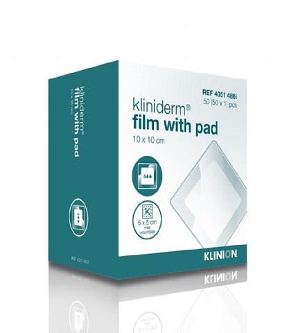 Kliniderm Film, med sårpude 5 cm x 5cm, steril, 10 cm x 10 cm
