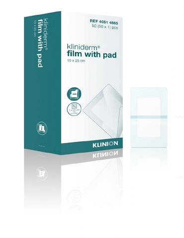 Kliniderm Film, med sårpude 5 cm x 20cm, steril, 10 cm x 25 cm