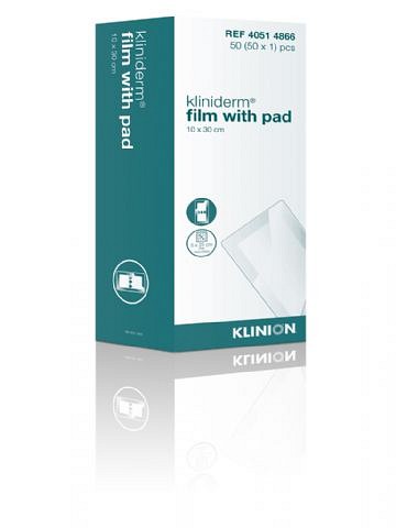 Kliniderm Film, med sårpude 5x25cm, steril, 10 cm x 30 cm