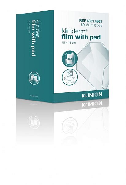 Kliniderm Film, med sårpude 5 cm x 10cm, steril, 10 cm x 15 cm