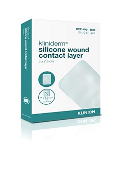 Kliniderm, sårkontaktlag med silikone på en side, steril, 5 cm x 7,5 cm