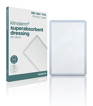 Kliniderm Superabsorberende, bandage med væskeafvisende bagside, steril, 20 cm x 30 cm