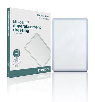 Kliniderm Superabsorberende, bandage med væskeafvisende bagside, steril, 15 cm x 20 cm