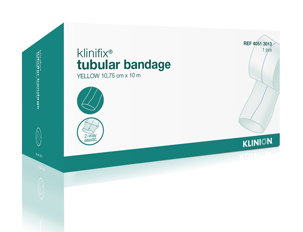 Klinifix, rørbandage 2 way stretch, gul, 10,75 cm x 10 m