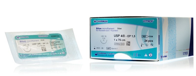 Vitrex Silon monofilament, sutur, blå, 75 cm, DS 30, steril, 2-0