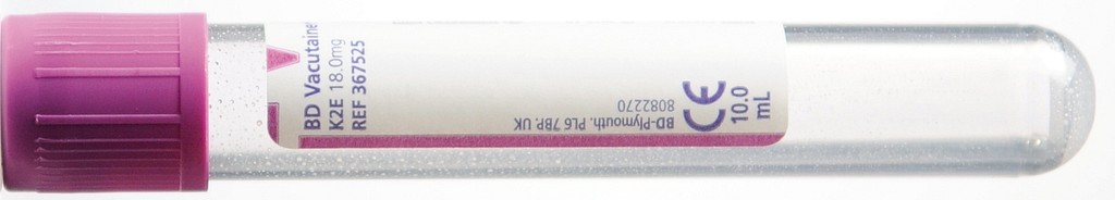 Vacutainer, glas, lilla, K2EDTA, 10 ml