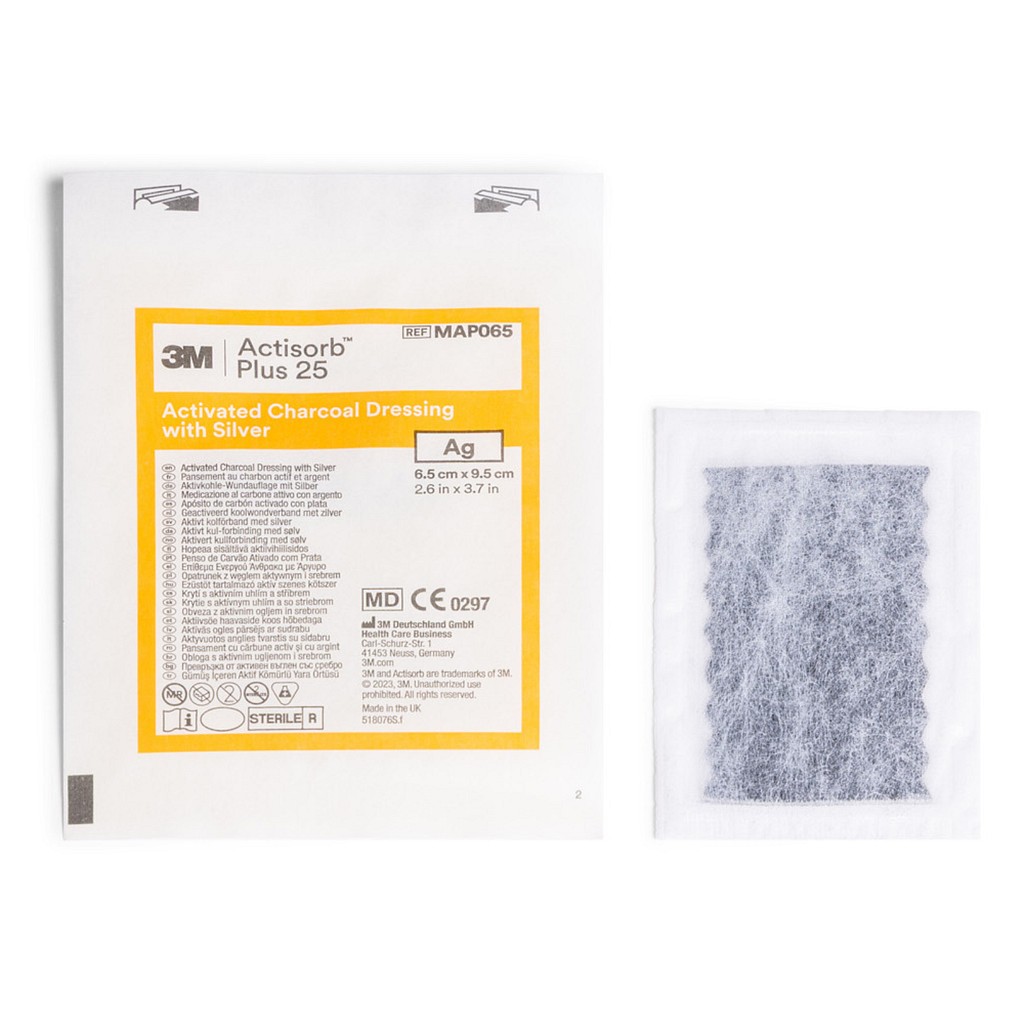 Actisorb Plus 25, KULFORBINDING med sølv, steril, 6,5 cm x 9,5 cm