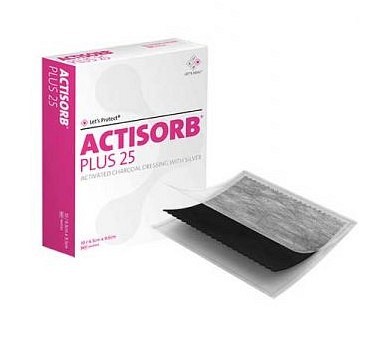 Actisorb Plus 25, KULFORBINDING med sølv, steril, 10,5 cm x 19 cm