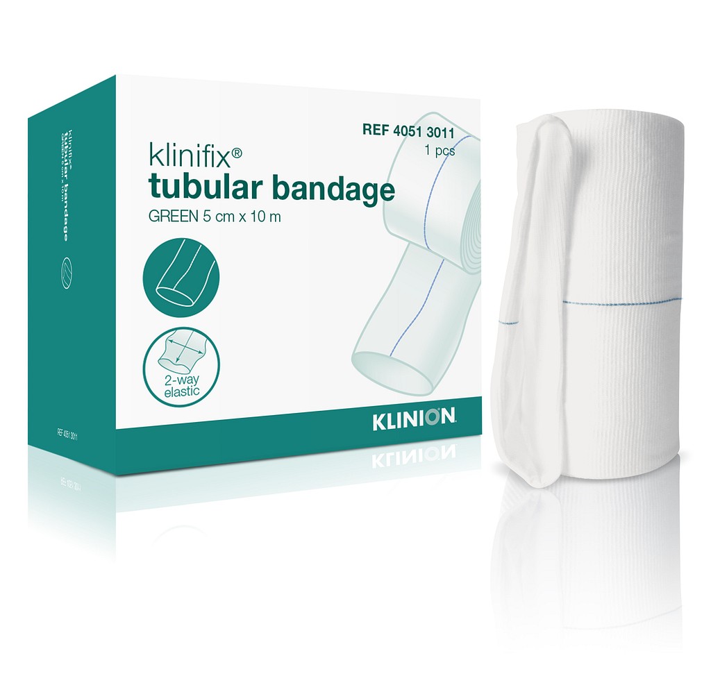 Klinifix, rørbandage 2 way stretch, grøn, 5 cm x 10 m