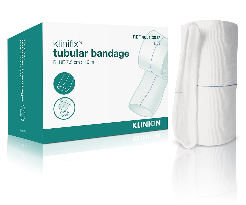 Klinifix, rørbandage 2 way stretch, blå, 7,5 cm x 10 m