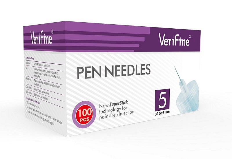 Verifine, penkanyle, steril, 5 mm x 0,25 mm (31G)