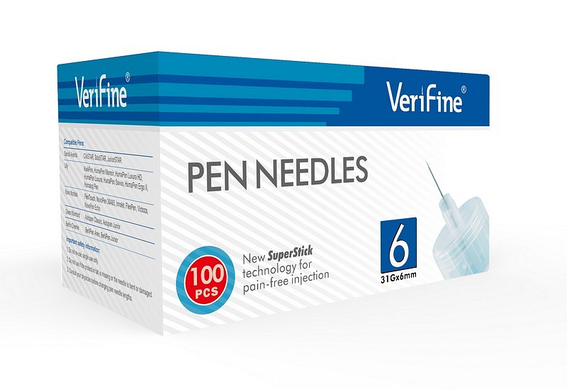Verifine, penkanyle, steril, 6 mm x 0,25 mm (31G)