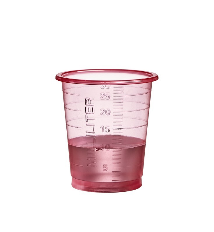 Eco, medicinbæger med graduering, rød, PP, 30 ml