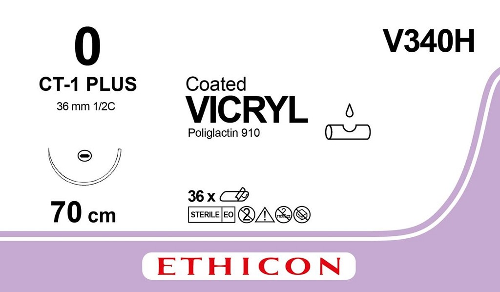 Ethicon Vicryl, sutur, violet, 70 cm med CT-1 nål, steril, 0