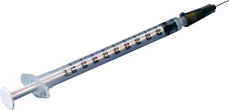 Plastipak, sprøjte med kanyle, brun, steril, 1 ml, 26G x 3/8in, 0,45 mm x 10