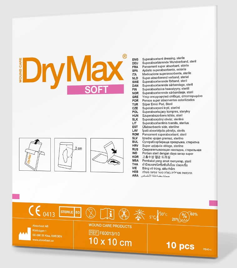 DryMax Soft, højabsorberende polymerkompres, steril, 10 cm x 10 cm